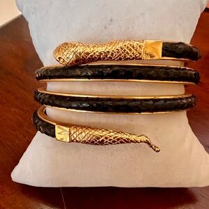 VINTAGE  gold plated snakeskin coiled snake bangle